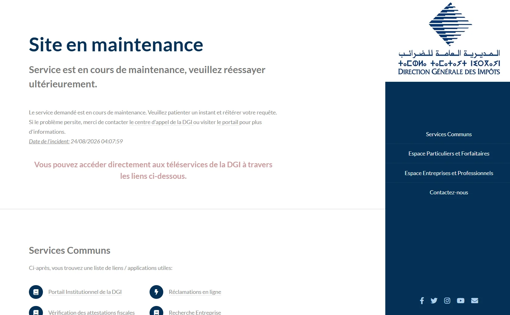 Capture d’écran du portail DGI au Maroc — Vérification des attestations fiscales