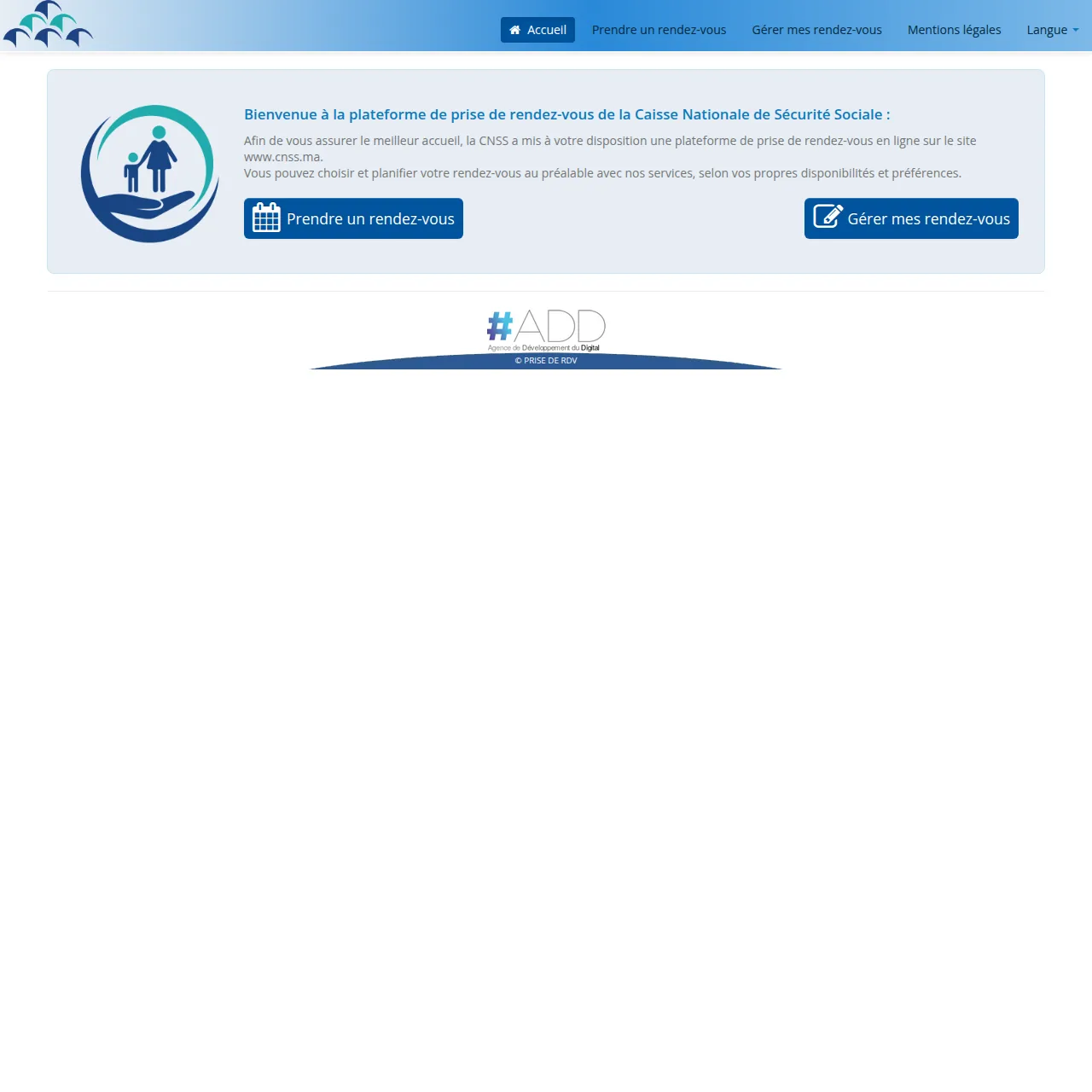 Screenshot des CNSS-RDV-Portals in Marokko — Terminvereinbarung