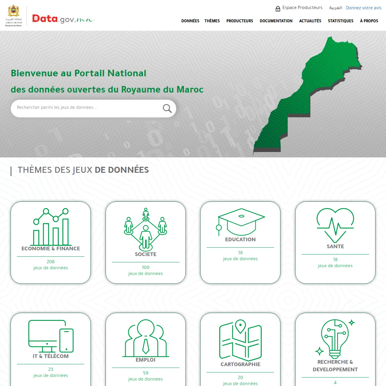 Screenshot des Portals Data.gov.ma in Marokko — Open-Data-Portal Marokkos