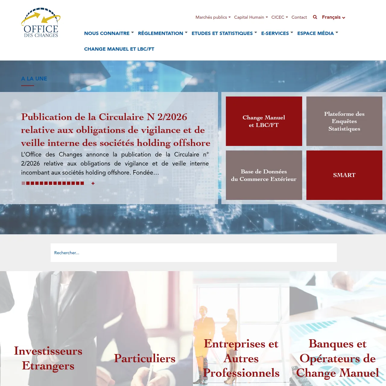 Screenshot des Portals Office des Changes in Marokko — SMART