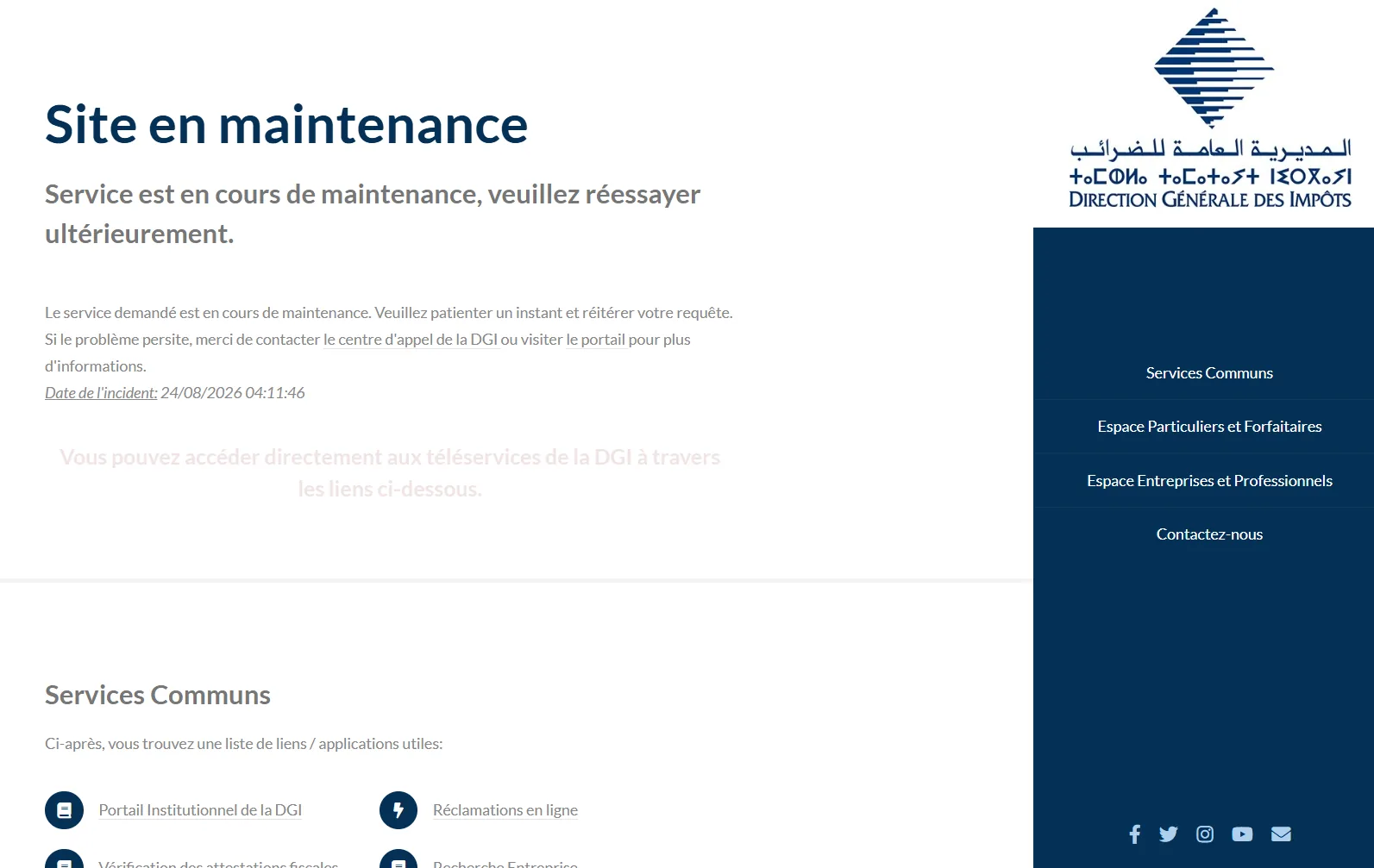 Screenshot des SIMPL-IS-Portals in Marokko — Online-Erklärung und Online-Zahlung der Körperschaftsteuer