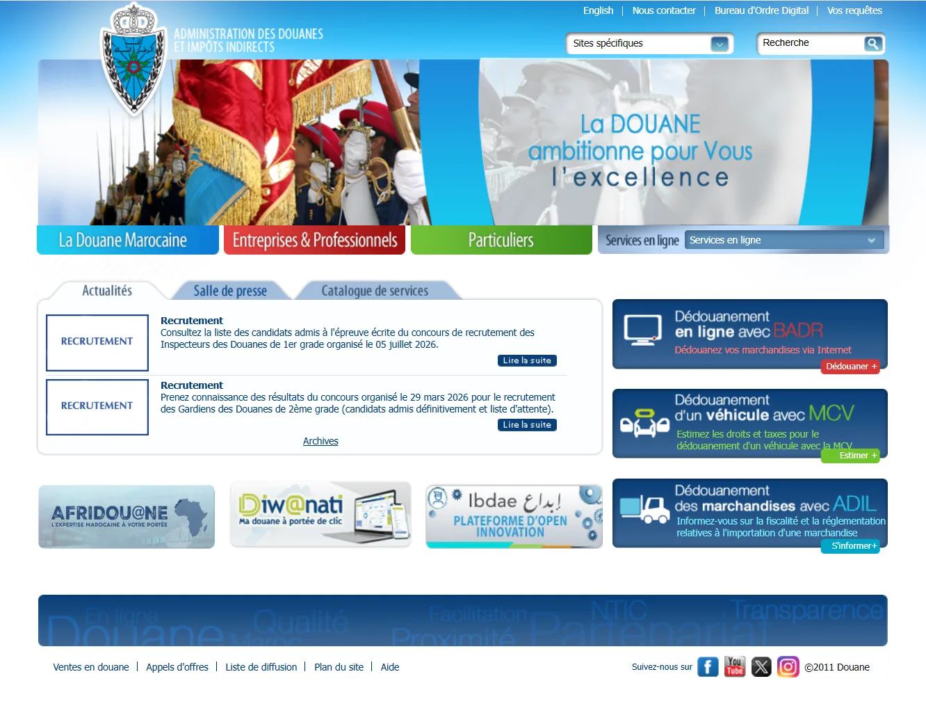 Screenshot of the Customs portal in Morocco — Digital services portal
