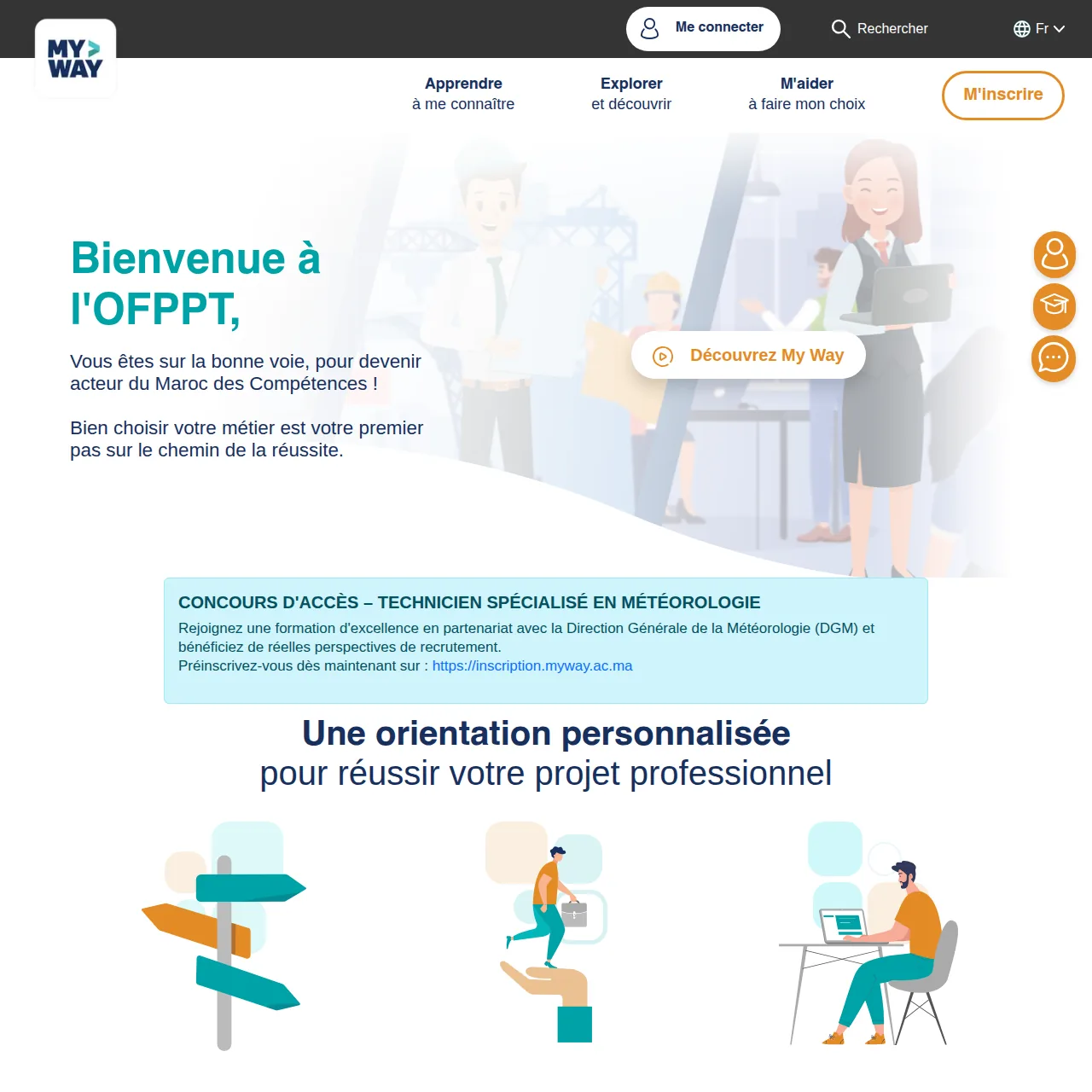 Captura de pantalla del portal MyWay en Marruecos — Orientación personalizada