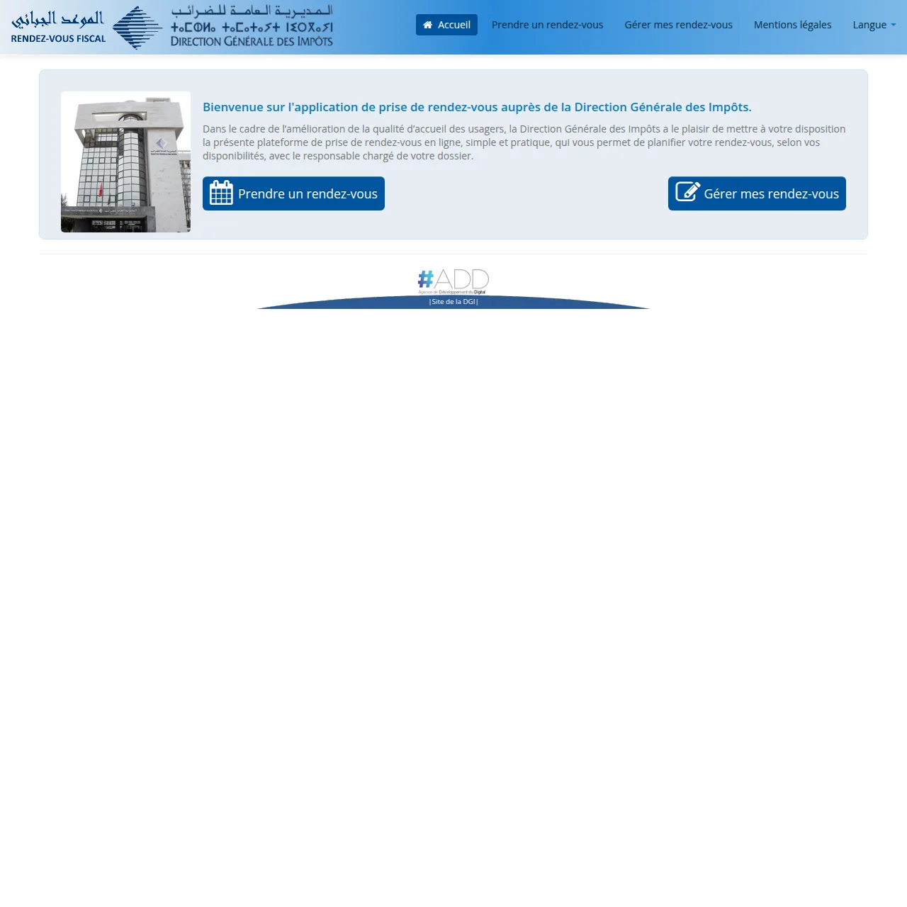 Screenshot del portale Le Rendez-vous Fiscal in Marocco — DGI
