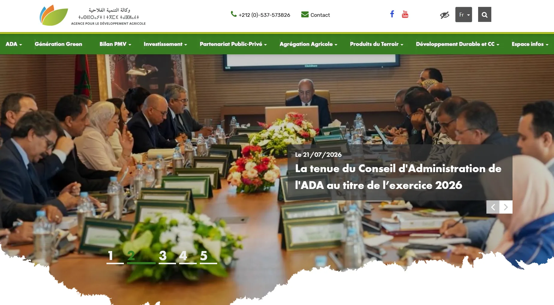 Screenshot del portale ADA in Marocco — Servizi e informazioni agricole