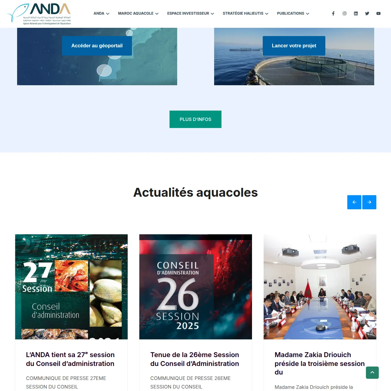 Screenshot del portale ANDA in Marocco — Servizi acquacoltura